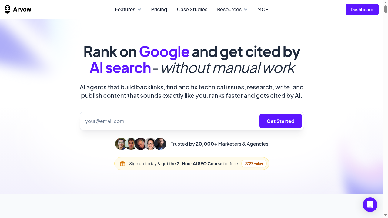 Schermata del sito web di Arvow