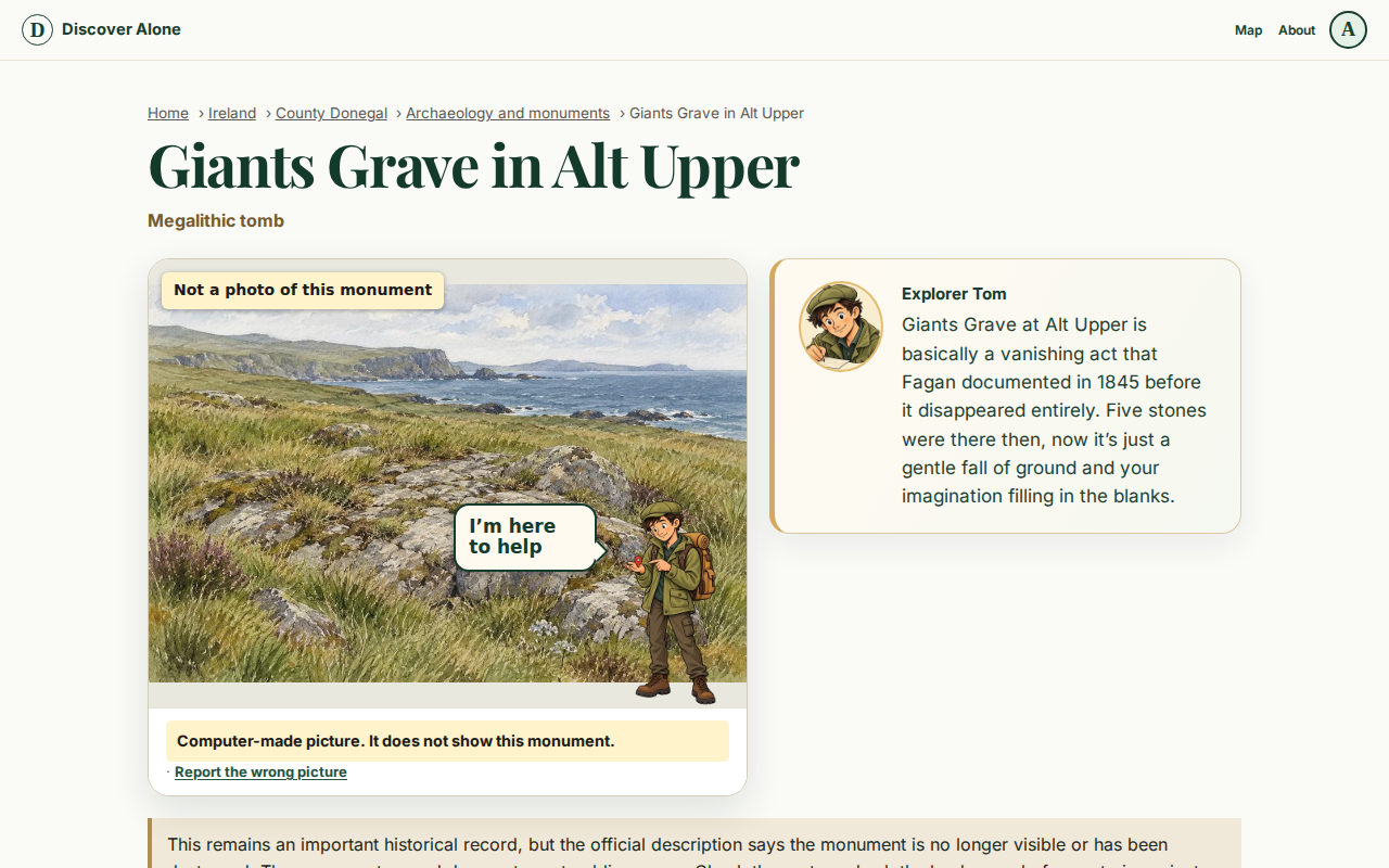 Screenshot of the Discover Alone website